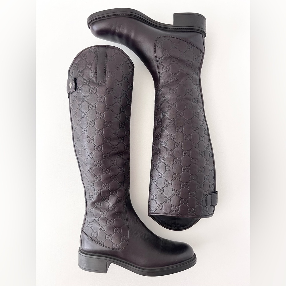 GUCCI | Brown Guccissima GG Logo Maud Leather Knee High Riding Boots EU 36.5